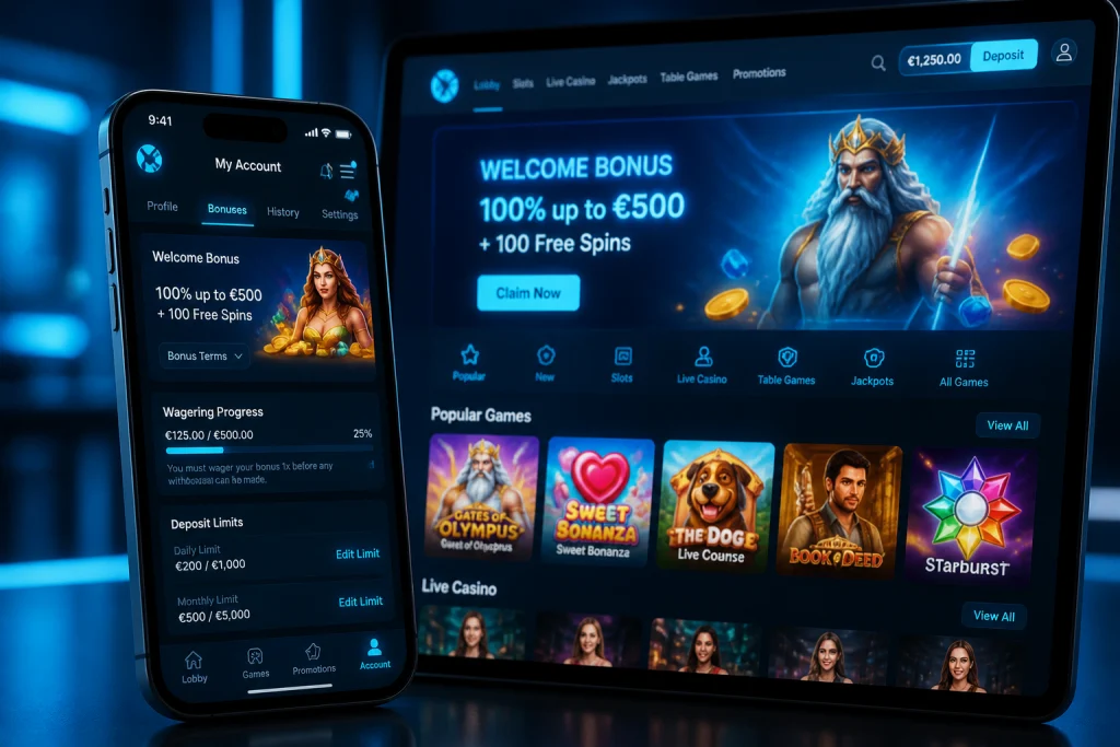 Trustpilot-Bewertungen und Sterne-Verteilung eines Online-Casinos auf dem Smartphone-Display